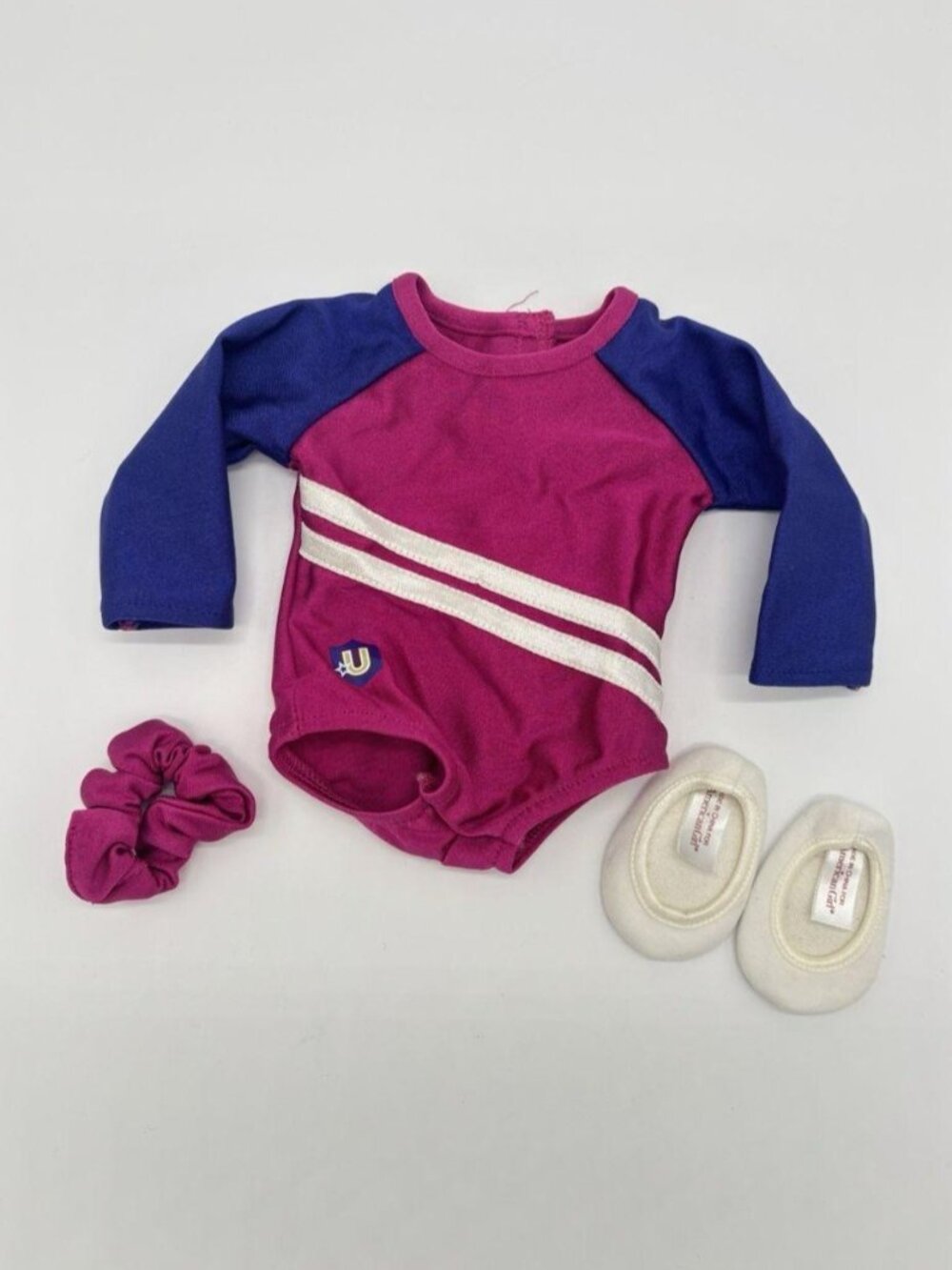 American Girl Doll Gymnastics Outfit III Leotard Slippers Hair Tie 2015